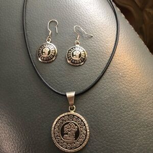 Vintage-Inspired Silver Coin Necklace and Earring Set